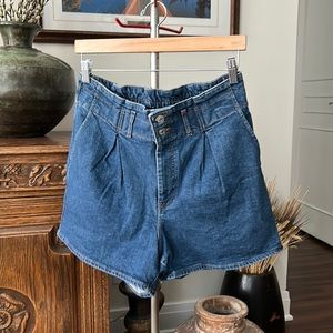 Express Paperbag Waist MIDI Super High-Rise Denim Shorts